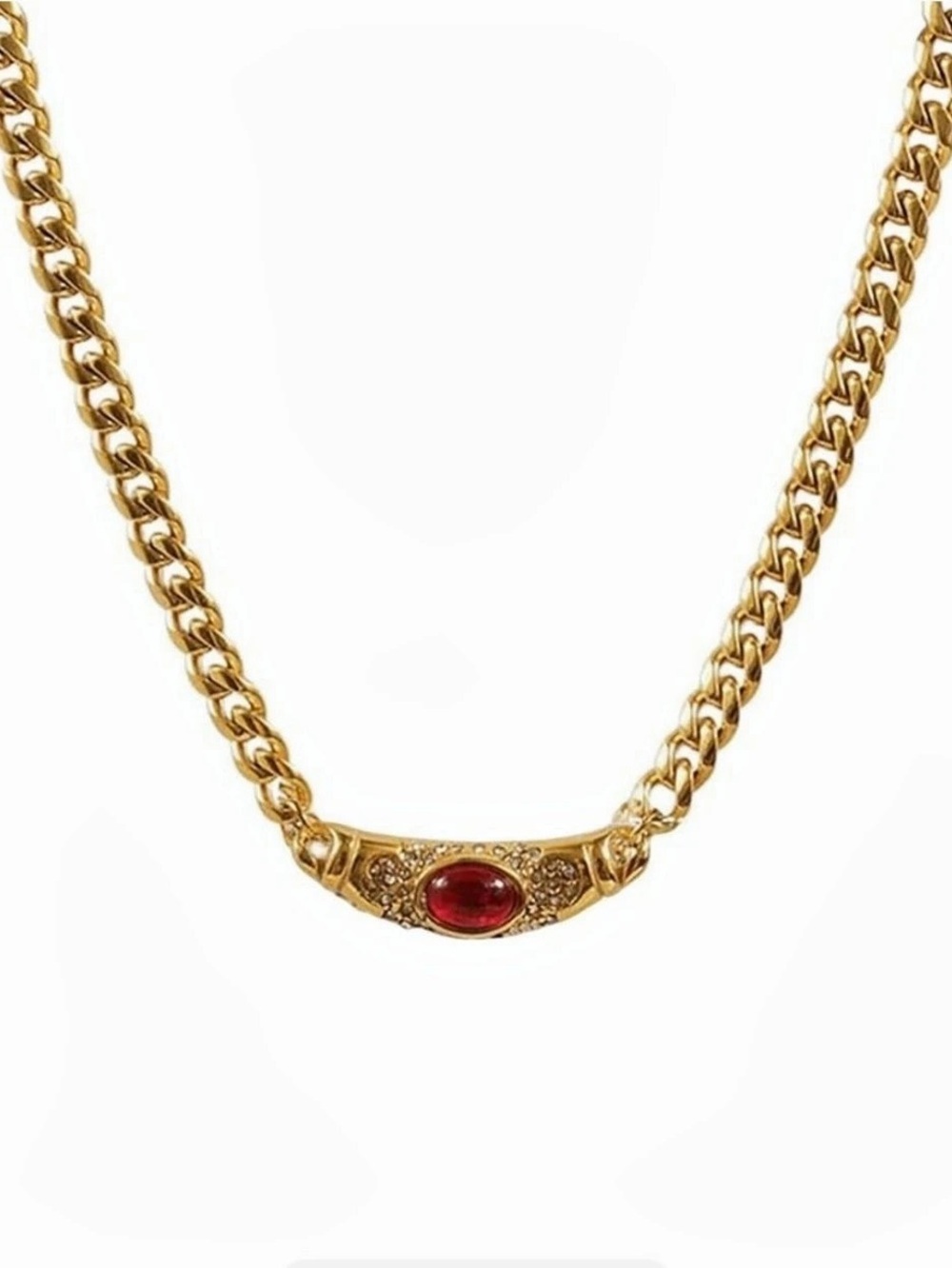 Gold-Tone Red Pendant Necklace Inspired by Bella Hadid’s Vintage Bulgari